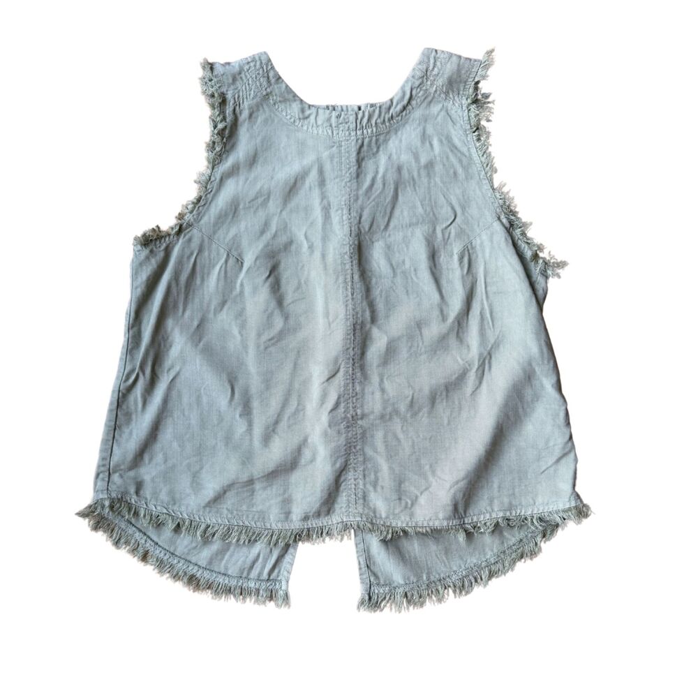 Altar'd State Sage Green Button Back Fringe Sleeveless Tank Size M Raw Hem
